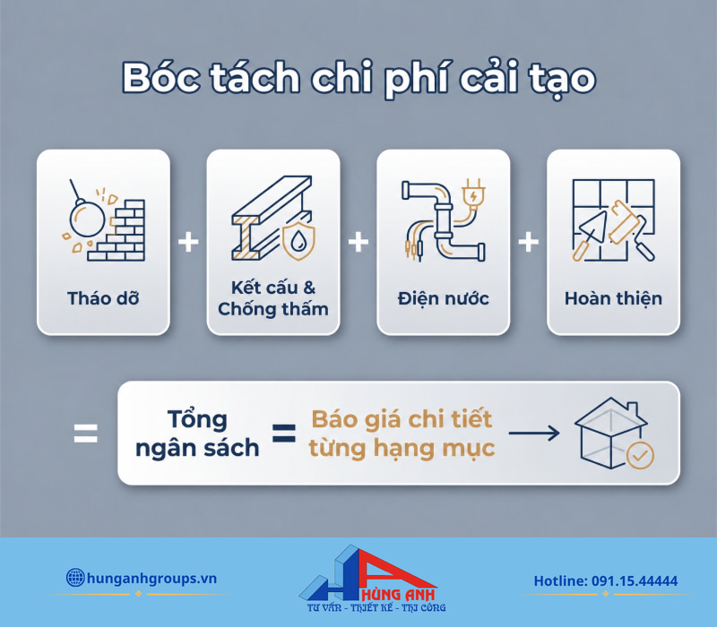 Bóc tách chi phí theo từng hạng mục thực tế giúp kiểm soát ngân sách, tránh phát sinh.