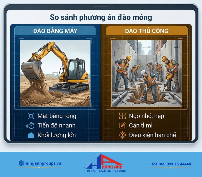 Đánh giá đúng hiện trạng giúp lựa chọn phương án đào máy năng suất cao hoặc đào thủ công an toàn