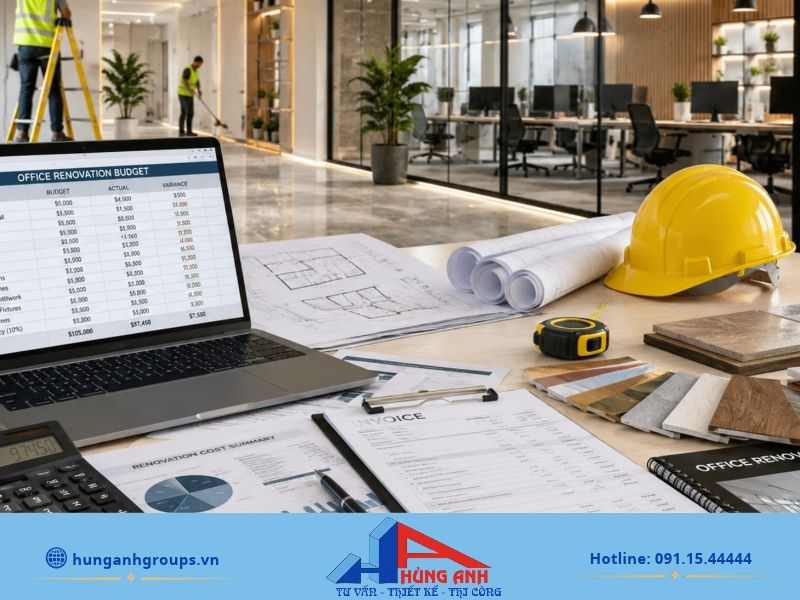 Bóc tách dự toán và tư vấn phương án sửa chữa văn phòng tối ưu ngân sách cho doanh nghiệp