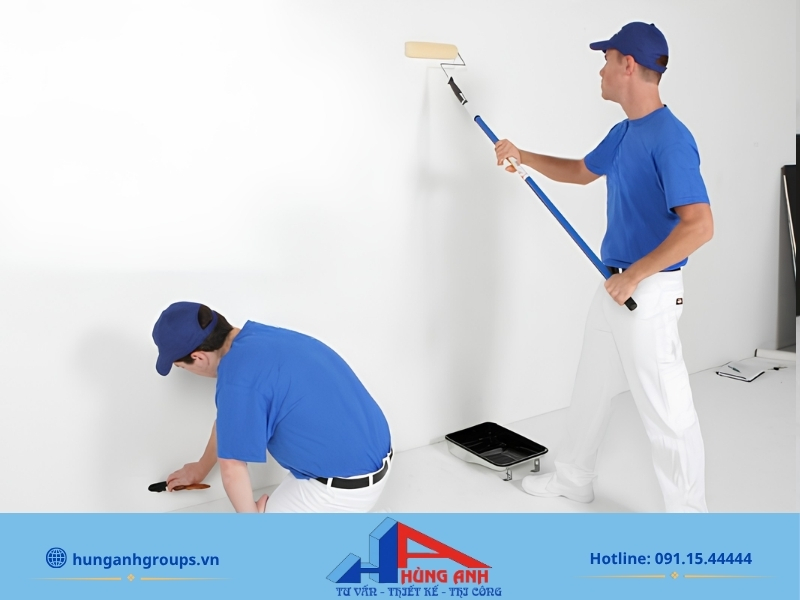 Hướng dẫn cách sơn tường nhà đẹp, không bị bong tróc Thi công lớp sơn phủ thứ nhất