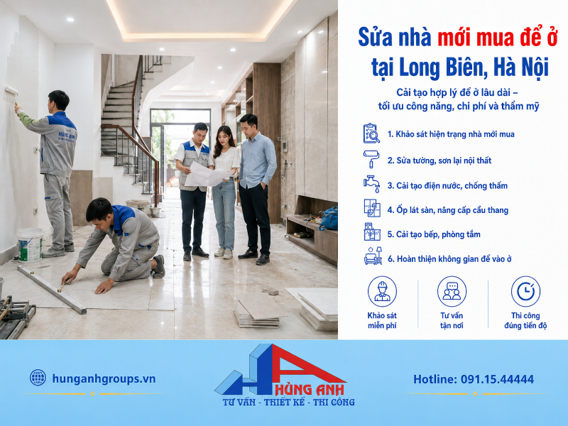 Điều chỉnh lại không gian bếp và hệ thống chiếu sáng để tối ưu công năng cho ngôi nhà mới mua tại Long Biên mà không cần đập phá nhiều.