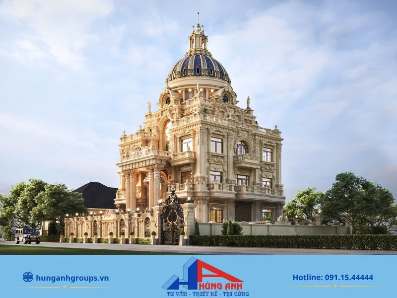 188+ Mẫu thiết kế biệt thự đẹp, đẳng cấp kèm báo giá chi tiết 2026 Thiết kế biệt thự cổ điển mang đậm dấu ấn kiến trúc châu Âu với hệ cột trụ và mái vòm đặc trưng.