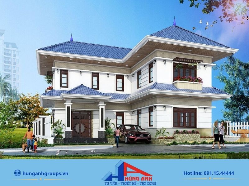 Mặt tiền nhà 2 tầng mái Thái thanh lịch