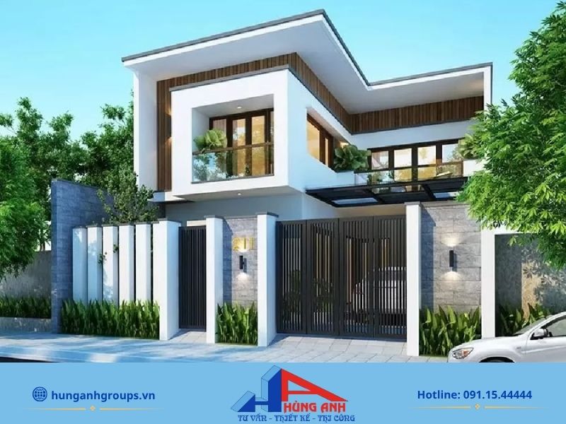 Mẫu nhà 2 tầng chữ L thiết kế cân đối, hiện đại
