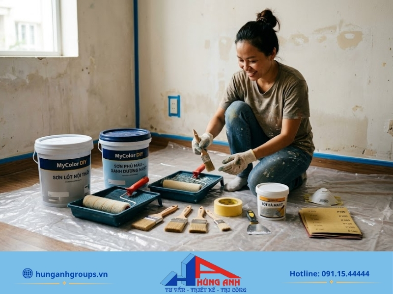 Hướng dẫn cách sơn tường nhà đẹp, không bị bong tróc Chuẩn bị dụng cụ và vật liệu trước khi sơn tường