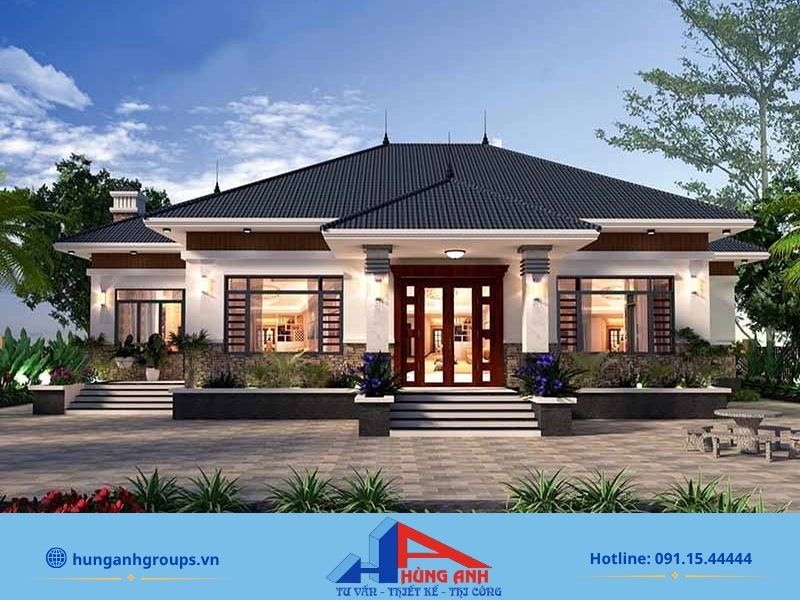 188+ Mẫu thiết kế biệt thự đẹp, đẳng cấp kèm báo giá chi tiết 2026 Thiết kế biệt thự 1 tầng kết hợp sân vườn xanh mát