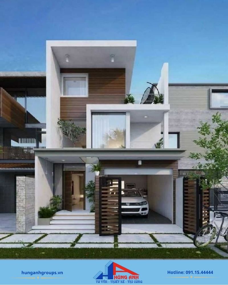 Chi phí xây nhà 3 tầng trọn gói và cách tính tưng hạng mục Nhà ống 3 tầng có gara tiện nghi, tối ưu diện tích