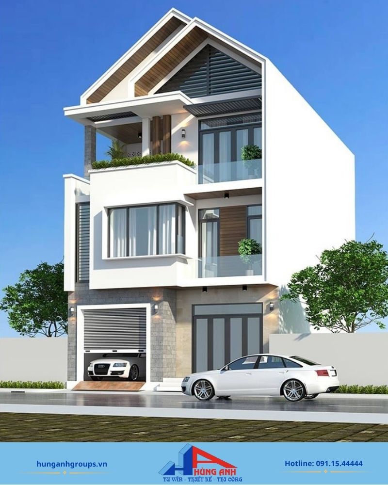 Chi phí xây nhà 3 tầng trọn gói và cách tính tưng hạng mục Thiết kế nhà ống 3 tầng có gara hiện đại
