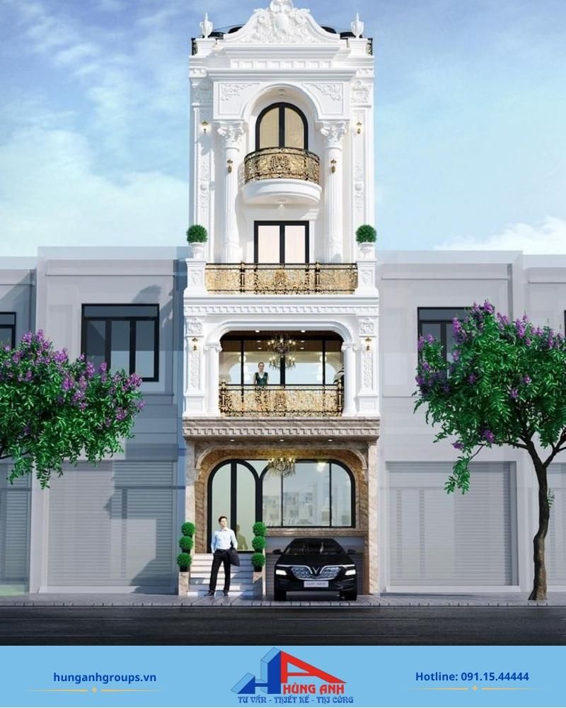 Chi phí xây nhà 3 tầng trọn gói và cách tính tưng hạng mục Mặt tiền nhà ống 3 tầng thiết kế tinh tế, cân đối