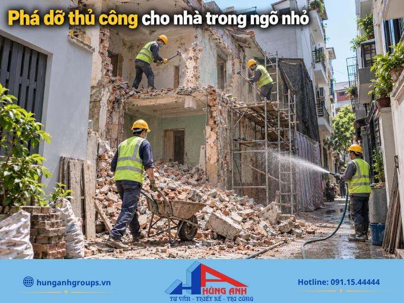 Phương pháp tháo dỡ thủ công bằng dụng cụ cầm tay là giải pháp an toàn, tối ưu cho những ngôi nhà nằm sâu trong ngõ nhỏ.