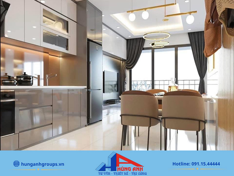 8 thiết kế nội thất nhà chung cư 2-3 phòng ngủ Thiết kế phòng khách liền bếp cho chung cư 50-60m2