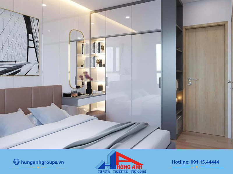 8 thiết kế nội thất nhà chung cư 2-3 phòng ngủ Thiết kế phòng ngủ nhà chung cư với tủ sát trần tăng diện tích chứa đồ