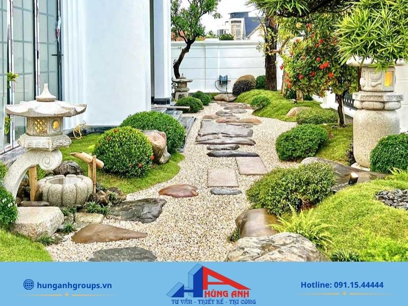 Vườn Nhật cảnh quan kết hợp lối tản bộ