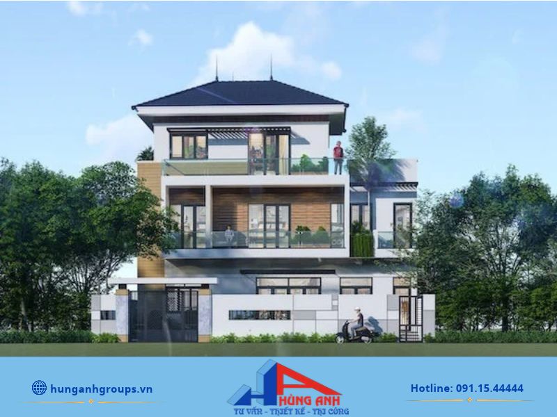 Mẫu thiết kế biệt thự 3 tầng đẹp sang trọng, hiện đại Biệt thự 3 tầng mái Nhật