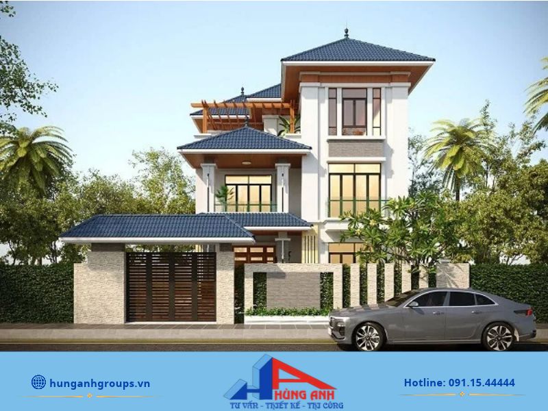 Mẫu thiết kế biệt thự 3 tầng đẹp sang trọng, hiện đại Biệt thự 3 tầng mái Thái