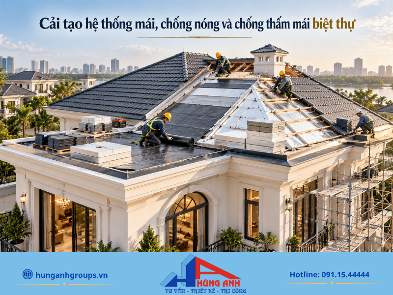 Cải tạo hệ thống mái kết hợp giải pháp chống nóng và chống thấm giúp bảo vệ toàn diện ngôi nhà trước tác động của thời tiết.