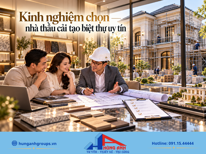 Lựa chọn nhà thầu cải tạo biệt thự uy tín, giàu kinh nghiệm thực tế giúp đảm bảo chất lượng, tiến độ và tối ưu ngân sách.