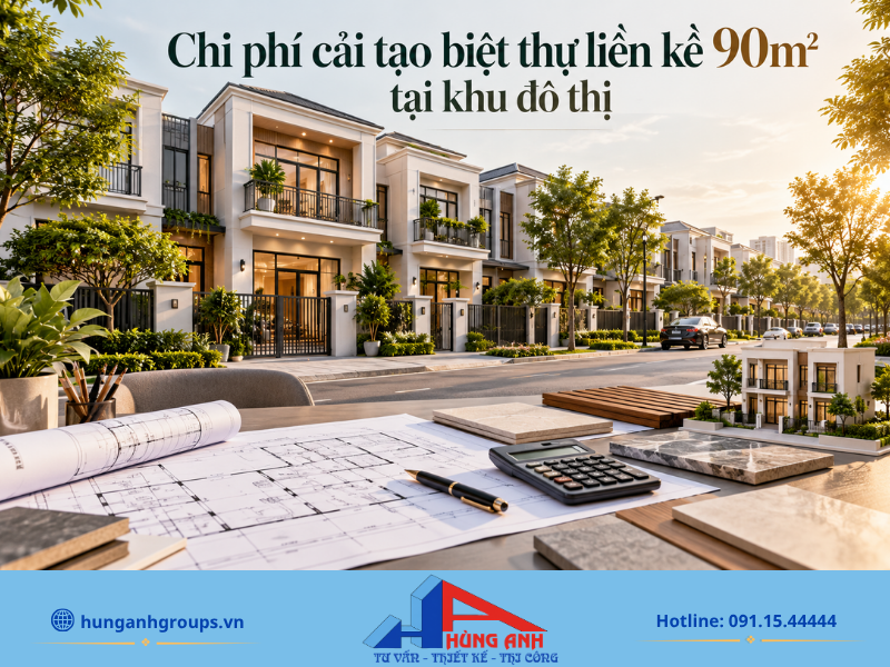 Chi phí cải tạo biệt thự liền kề tại khu đô thị phụ thuộc vào diện tích sàn, mức độ can thiệp và tiêu chuẩn vật liệu hoàn thiện.