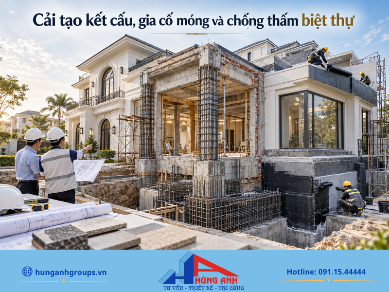 Khảo sát, gia cố kết cấu chịu lực và xử lý chống thấm triệt để là bước nền tảng bảo đảm độ bền vững cho công trình.