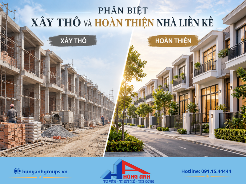 Sự khác biệt rõ rệt của không gian sống trước và sau khi hoàn thiện nhà liền kề.