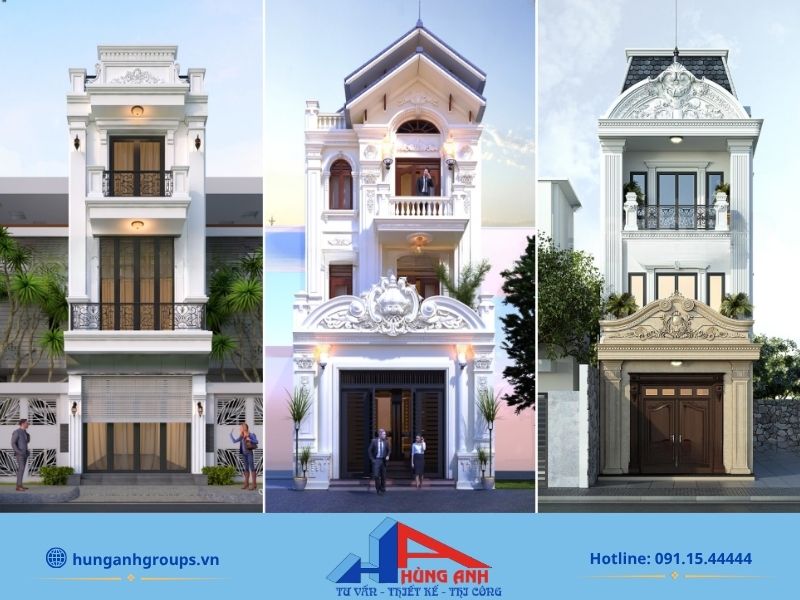 Phối cảnh xây nhà 3 tầng trọn gói 80m2 phong cách tân cổ điển