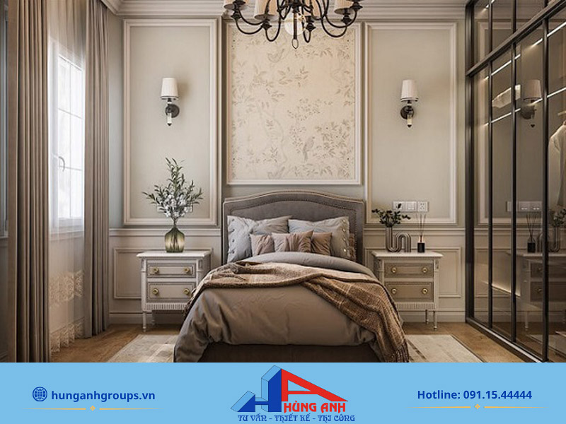 Hùng Anh Group thiết kế nội thất phòng ngủ trọn gói giá rẻ Phỏng theo phong cách cổ điển, sang trọng