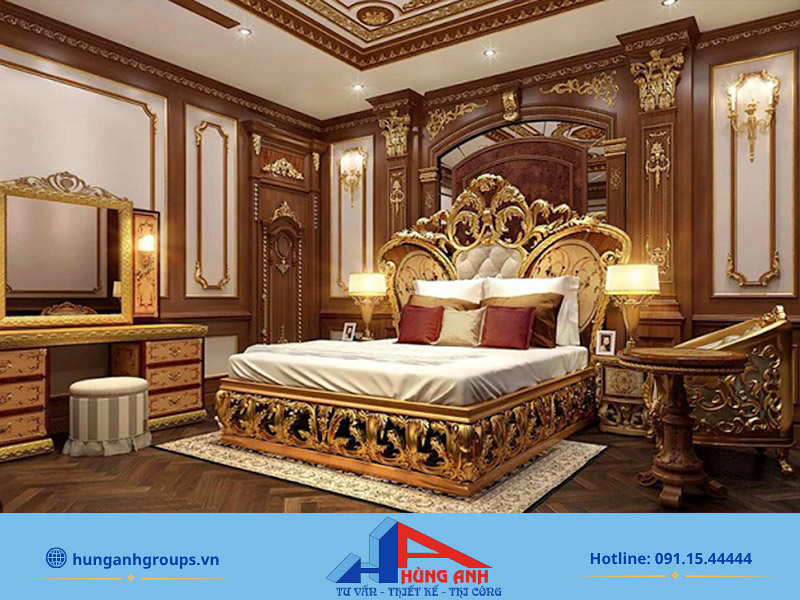 Hùng Anh Group thiết kế nội thất phòng ngủ trọn gói giá rẻ Mẫu nội thất phòng ngủ theo phong cách quý tộc Châu Âu sang trọng