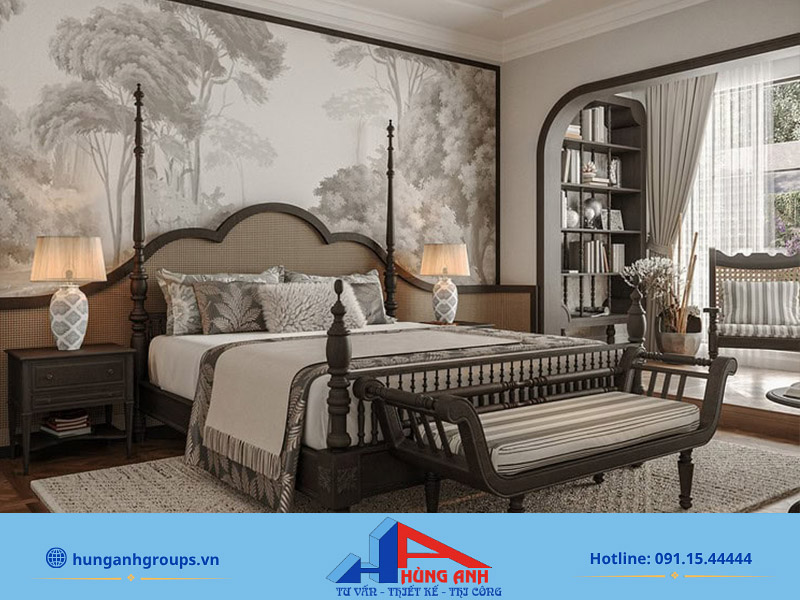 Hùng Anh Group thiết kế nội thất phòng ngủ trọn gói giá rẻ Phòng ngủ với nội thất theo phong cách Indochine