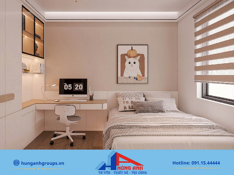 Hùng Anh Group thiết kế nội thất phòng ngủ trọn gói giá rẻ Phòng ngủ đơn cho trẻ em với nội thất tối giản, dễ thay thế phù hợp với lứa tuổi