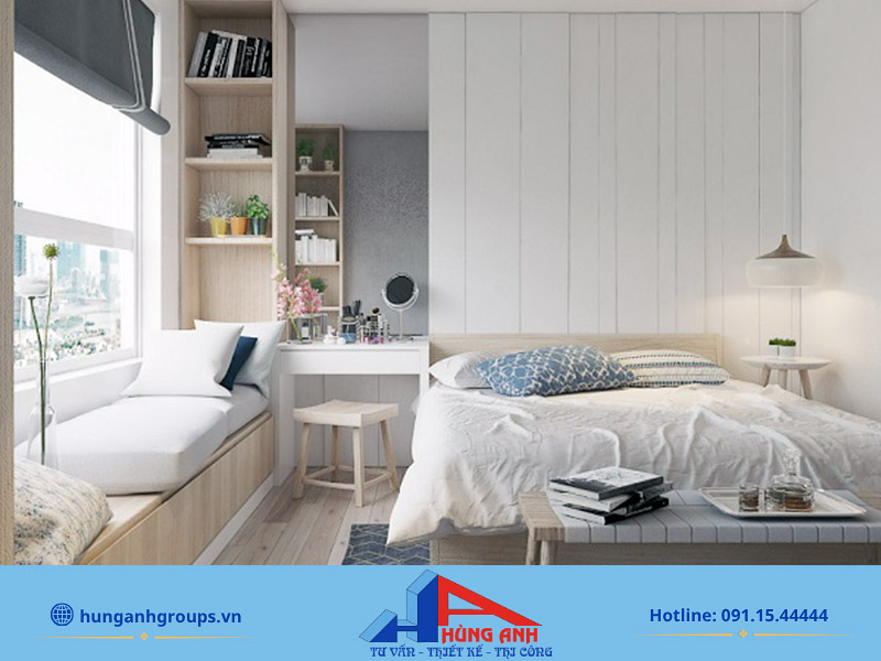 Hùng Anh Group thiết kế nội thất phòng ngủ trọn gói giá rẻ Thiết kế phòng ngủ nhỏ tối ưu nhiều khu vực chứa đồ