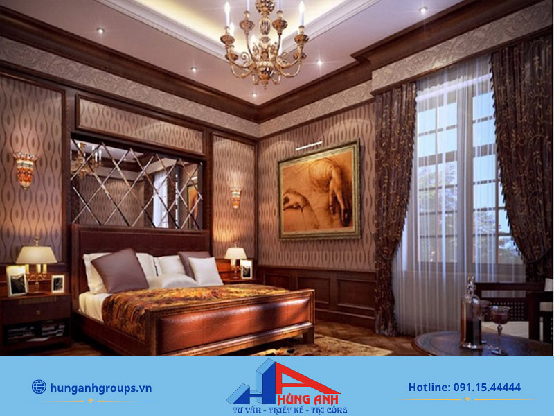 Hùng Anh Group thiết kế nội thất phòng ngủ trọn gói giá rẻ Phòng ngủ phong cách cổ điển với nội thất làm từ gỗ sồi