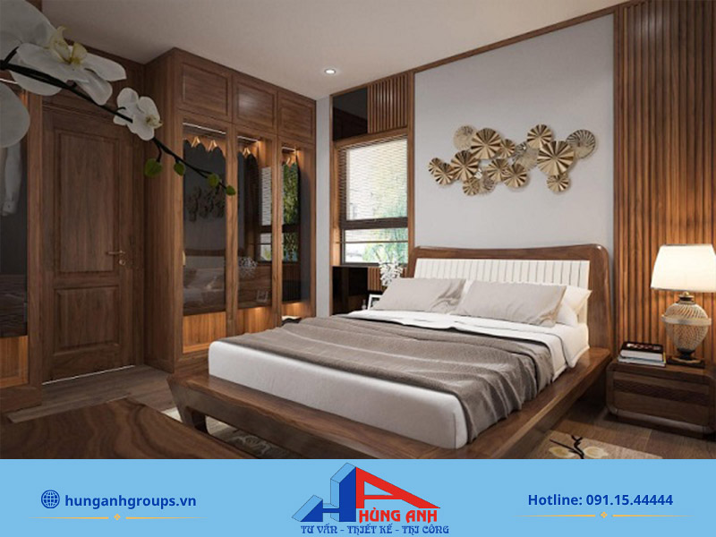 Hùng Anh Group thiết kế nội thất phòng ngủ trọn gói giá rẻ Thiết kế phòng ngủ theo phong cách hiện đại, họa tiết đơn giản