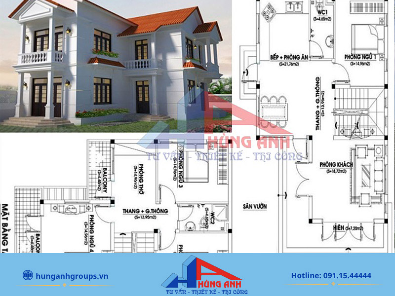 Thiết kế nhà 2 tầng hình chứ L